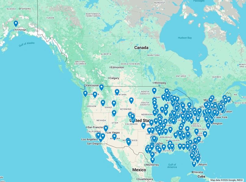 Map of the United States marked with Superior Safety Solutions client locations coast to coast